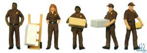 UPS Delivery Personnel (5) with Handcart Figure Set