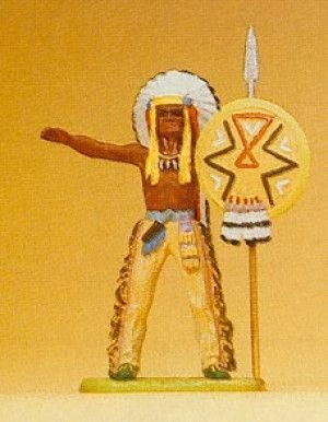 Native American Chief Standing with Spear/Shield Figure