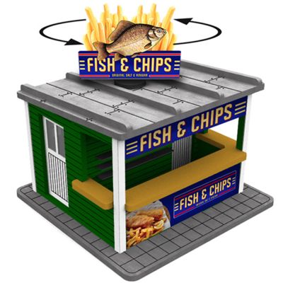 O Scale Fish & Chips Stand withRotating Banner and Illumination