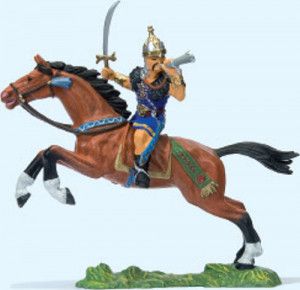 Hun with Sword and Horn on Horseback Figure
