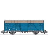 Railway service car, equipment trolley 633, ocean blue, board walls, DB, era IV