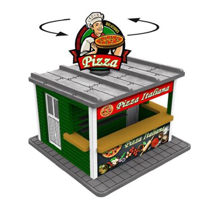 O Scale Pizza Stand withRotating Banner and Illumination