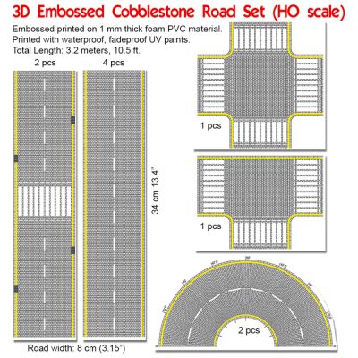 N Scale UV Printed 3D PVC Road Set (Asphalt)