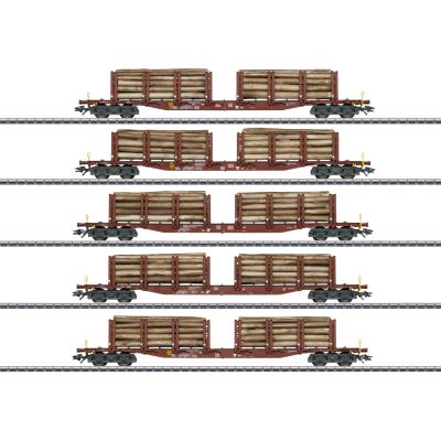 *DBAG Snps719 Bogie Stake Wagon w/Wood Load Set (5) V