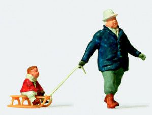 Man Towing Sledge with Child Figure