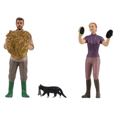 Horse Grooms (2) & Cat Figure Set