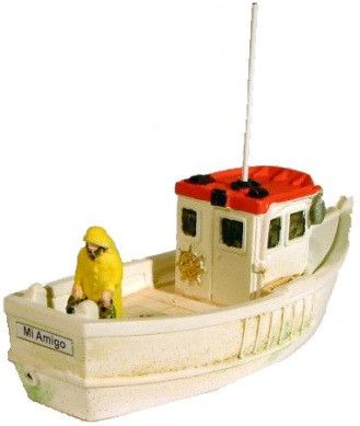 Lobster Boat (Red Roof) With Fisherman - L-100mm/W-36mm