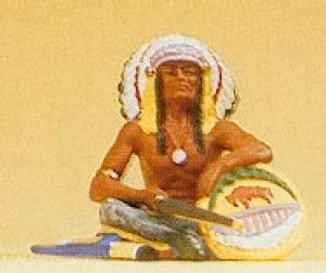 Native American Chief Sitting with Bow Figure