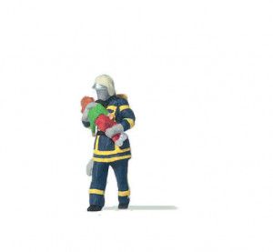 Fireman (Blue Uniform) Saving Child Figure