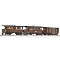 3-unit set, 2-axle passenger coach B14 and B16 plus goods wagon Gwk101, Ziller Valley Railway, era III