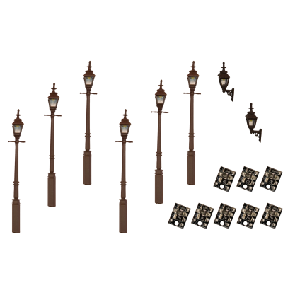 4mm Scale Gas Lamps Value Pack - Black (2x Wall Lamps, 6x Street/Platform Lamps)