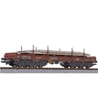 6-axle coil transport wagon, Sahmms 711, steel-plate, DBAG, era V, brown, weathered
