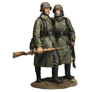 German Helping Wounded Comrade in Greatcoat - 2 Piece Set
