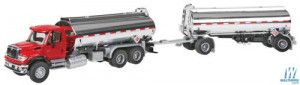 International 7600 Tank Truck with Trailer Red/Chrome