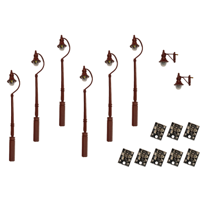 4mm Scale Swan-Neck Lamps Value Pack - Maroon (2x Wall Lamps, 6x Street/Platform Lamps)