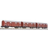 3-unit set, Covered goods wagon, Glmhs 50, smooth panels, without platform, DB, era III