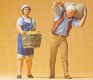 Farmer's Wife with Basket and Farmer with Sack Figure Set