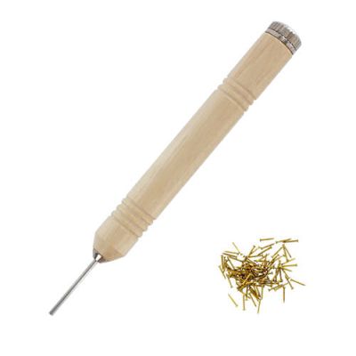 Pen Grip Pin Pusher (Wooden Handle) & Brass Pins (100)