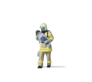 Fireman (Beige Uniform) Saving Child Figure
