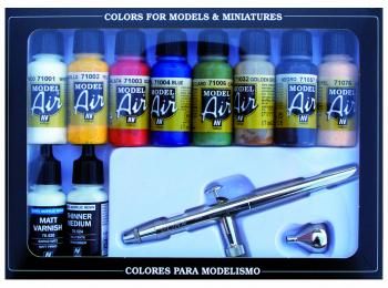 AV Vallejo Model Air Set - Ultra Airbrush + 10 Basic Colors